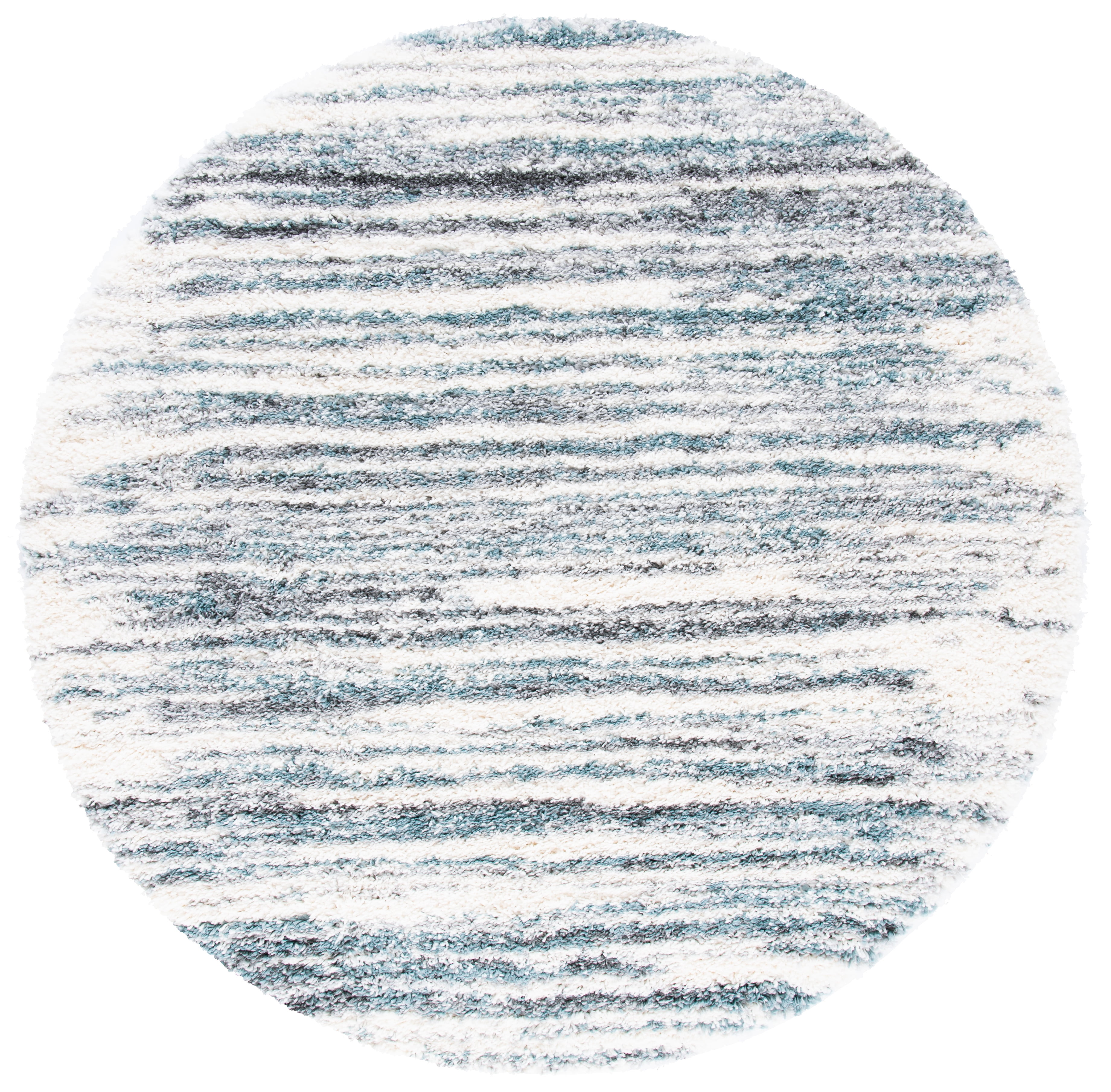 Ivory and Teal Round Hand-knotted Shag Area Rug, 3'x3'