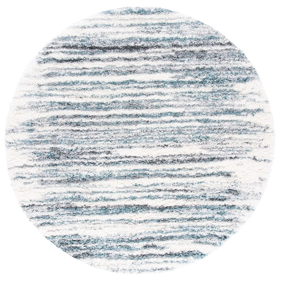 SAFAVIEH Fontana Danny Abstract Shag Area Rug, Ivory/Teal, 5'3" x 5'3" Round
