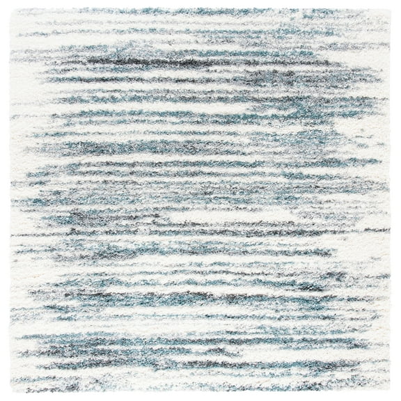SAFAVIEH Fontana Danny Abstract Shag Area Rug, Ivory/Teal, 5'3" x 5'3" Square