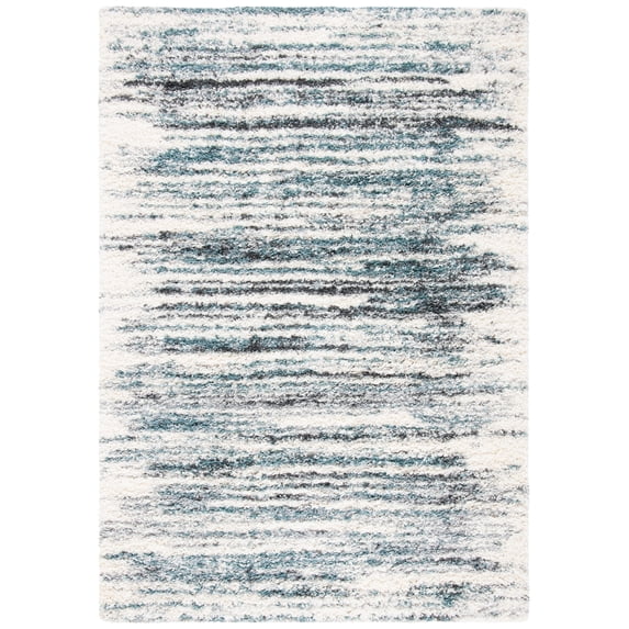 SAFAVIEH Fontana Danny Abstract Shag Area Rug, Ivory/Teal, 5'3" x 7'6"