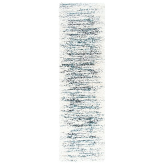 SAFAVIEH Fontana Danny Abstract Shag Runner Rug, Ivory/Teal, 2'3" x 8'