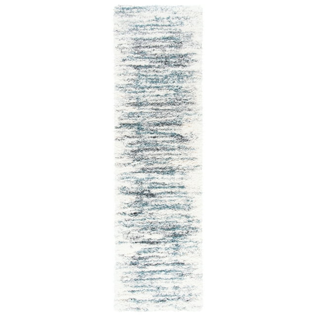 SAFAVIEH Fontana Danny Abstract Shag Runner Rug, Ivory/Teal, 2'3" x 8'