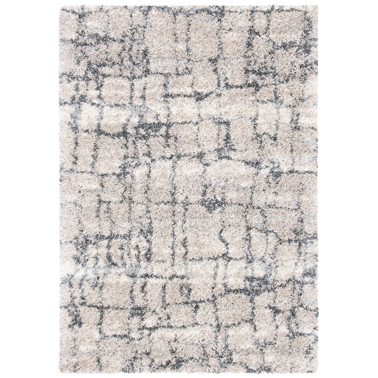 SAFAVIEH Fontana Daphne Block Shag Area Rug, Ivory/Grey, 11' x 15'