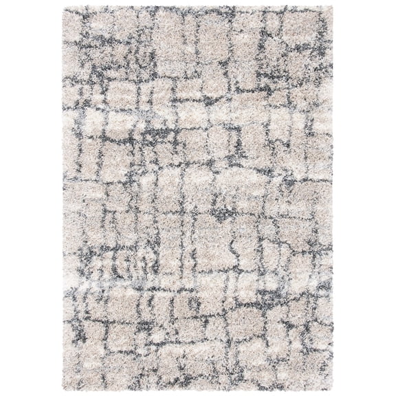 SAFAVIEH Fontana Daphne Block Shag Area Rug, Ivory/Grey, 2'3" x 4'