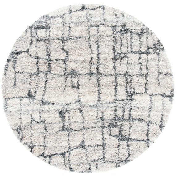 SAFAVIEH Fontana Daphne Block Shag Area Rug, Ivory/Grey, 5'3" x 5'3" Round