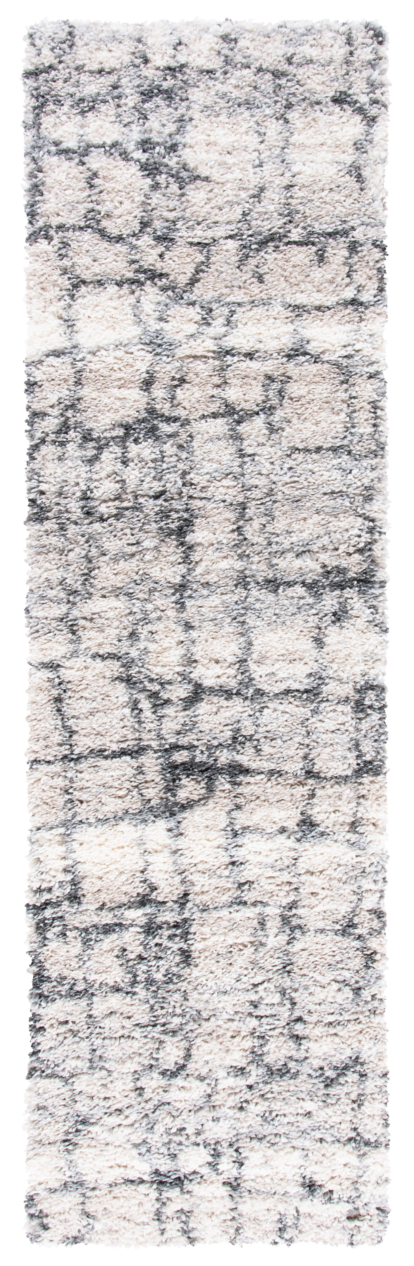 Ivory and Grey Hand-knotted Shag Runner Rug