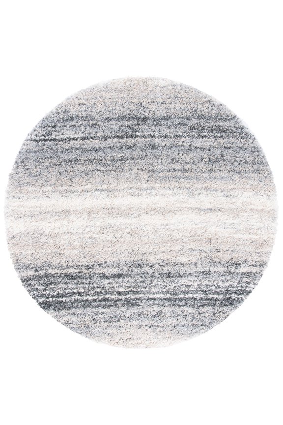 Fontana Daquan Striped Shag Area Rug, Ivory/Grey, 3' x 3' Round