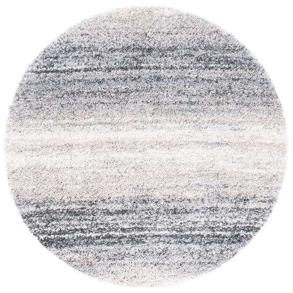 SAFAVIEH Fontana Daquan Striped Shag Area Rug, Ivory/Grey, 5'3" x 5'3" Round