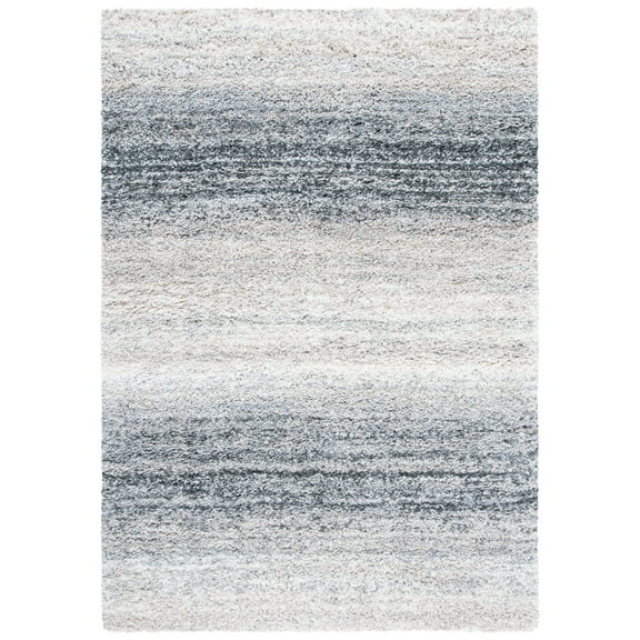 SAFAVIEH Fontana Daquan Striped Shag Area Rug, Ivory/Grey, 5'3" x 7'6"