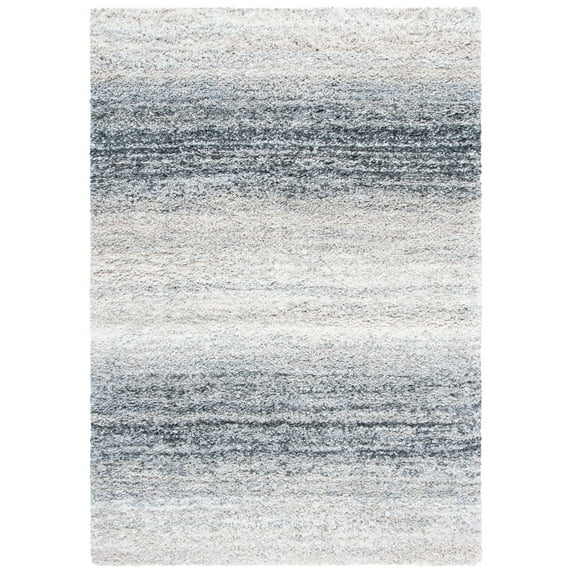 SAFAVIEH Fontana Daquan Striped Shag Area Rug, Ivory/Grey, 6'7" x 9'