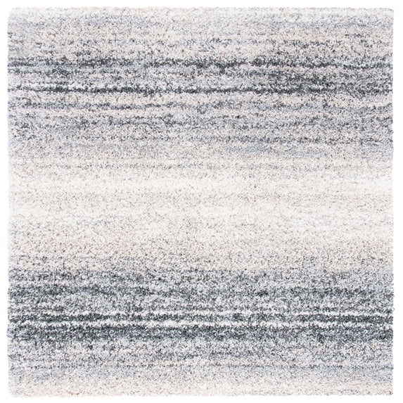 SAFAVIEH Fontana Daquan Striped Shag Area Rug, Ivory/Grey, 8' x 8' Square