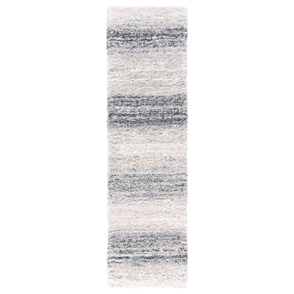 SAFAVIEH Fontana Daquan Striped Shag Runner Rug, Ivory/Grey, 2'3" x 8'