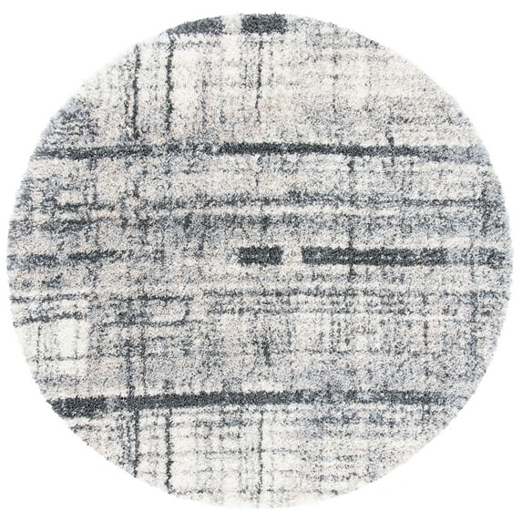 SAFAVIEH Fontana Daragh Abstract Shag Area Rug, Ivory/Grey, 5'3" x 5'3" Round