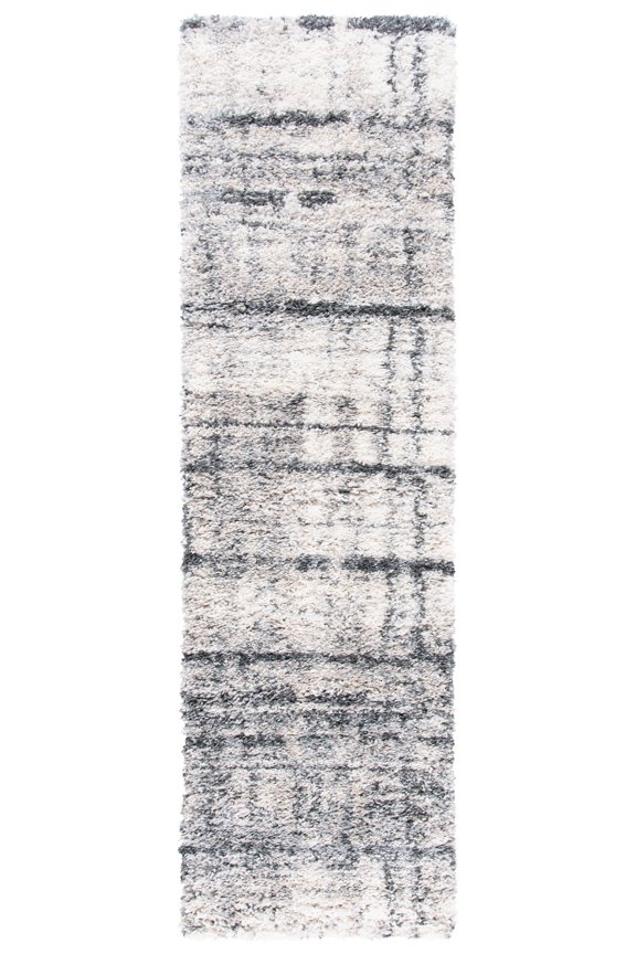 Fontana Daragh Abstract Shag Runner Rug, Ivory/Grey, 2'3" x 6'