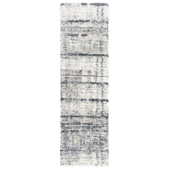 SAFAVIEH Fontana Daragh Abstract Shag Runner Rug, Ivory/Grey, 2'3" x 6'