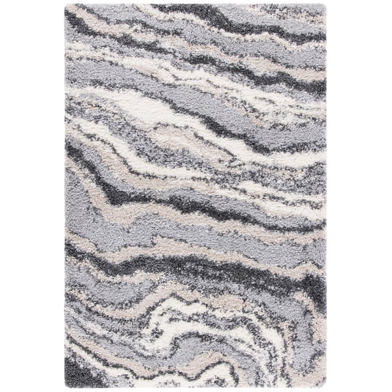 SAFAVIEH Fontana Darell Abstract Shag Area Rug, Grey/Ivory, 6'7" x 9'