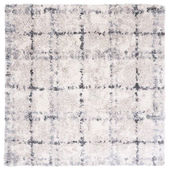 SAFAVIEH Fontana Daria Geometric Shag Area Rug, Grey/Ivory, 3' x 3' Square