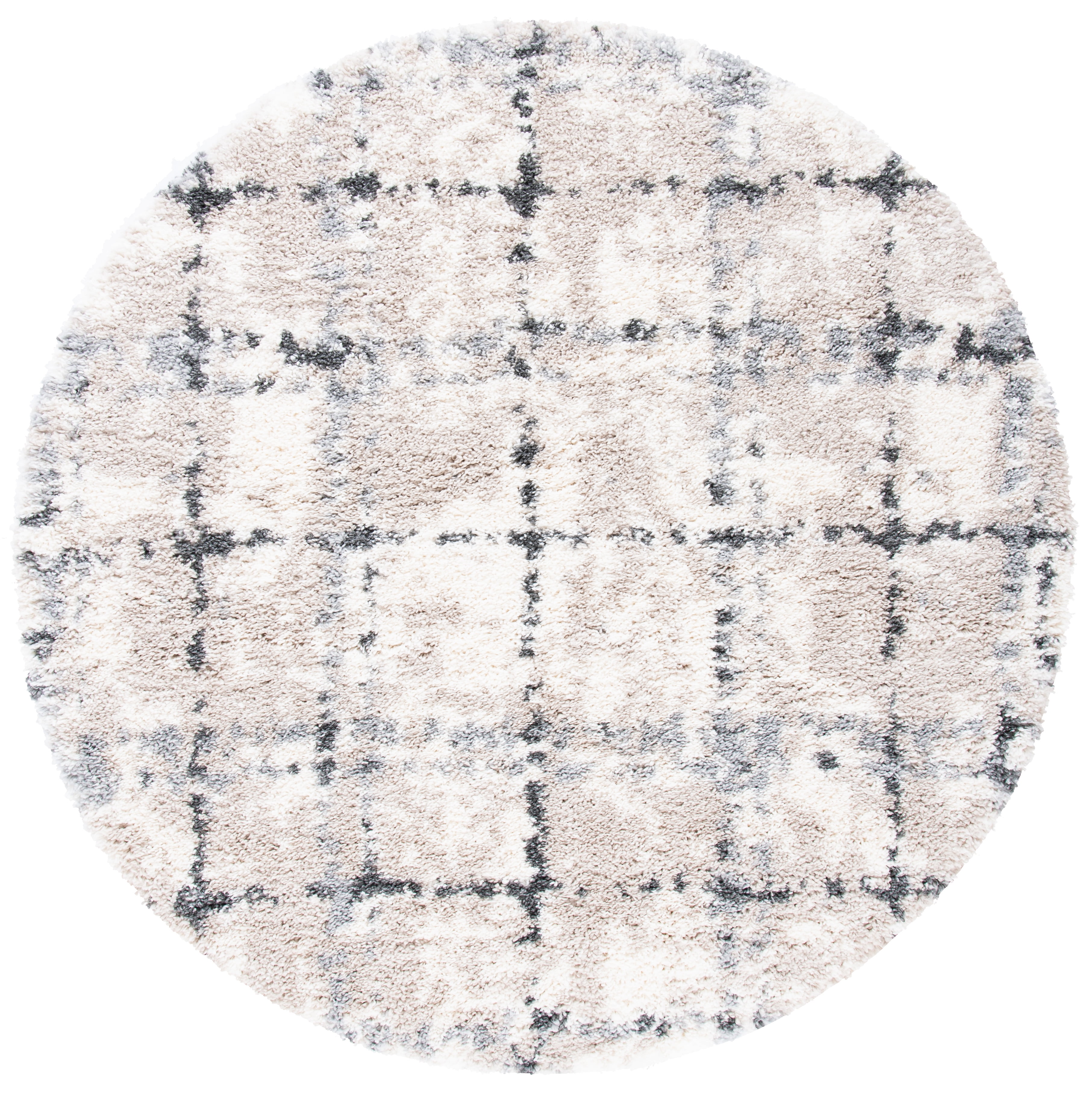 Fontana Round Gray Shag Synthetic Area Rug