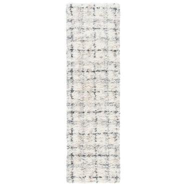 SAFAVIEH Fontana Daria Geometric Shag Runner Rug, Grey/Ivory, 2'3" x 12'