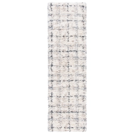 SAFAVIEH Fontana Daria Geometric Shag Runner Rug, Grey/Ivory, 2'3" x 6'
