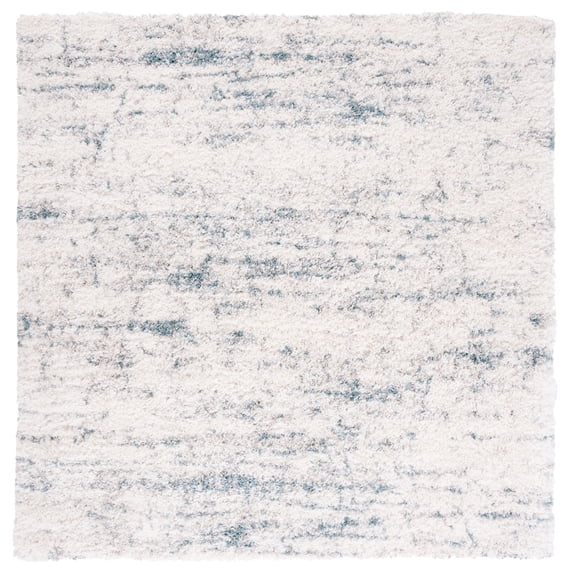 SAFAVIEH Fontana Darian Abstract Shag Area Rug, Ivory/Teal, 10' x 10' Square