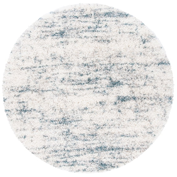 SAFAVIEH Fontana Darian Abstract Shag Area Rug, Ivory/Teal, 3' x 3' Round