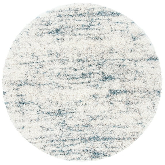 SAFAVIEH Fontana Darian Abstract Shag Area Rug, Ivory/Teal, 5'3" x 5'3" Round