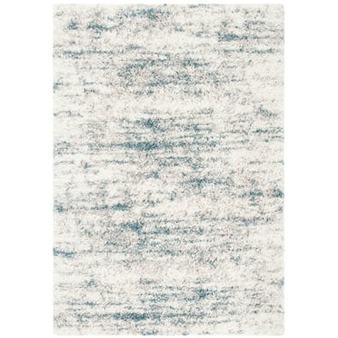 SAFAVIEH Fontana Darian Abstract Shag Area Rug, Ivory/Teal, 5'3" x 7'6"