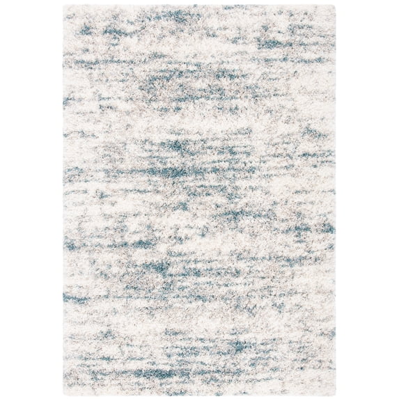 SAFAVIEH Fontana Darian Abstract Shag Area Rug, Ivory/Teal, 5'3" x 7'6"