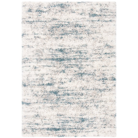 SAFAVIEH Fontana Darian Abstract Shag Area Rug, Ivory/Teal, 9' x 12'
