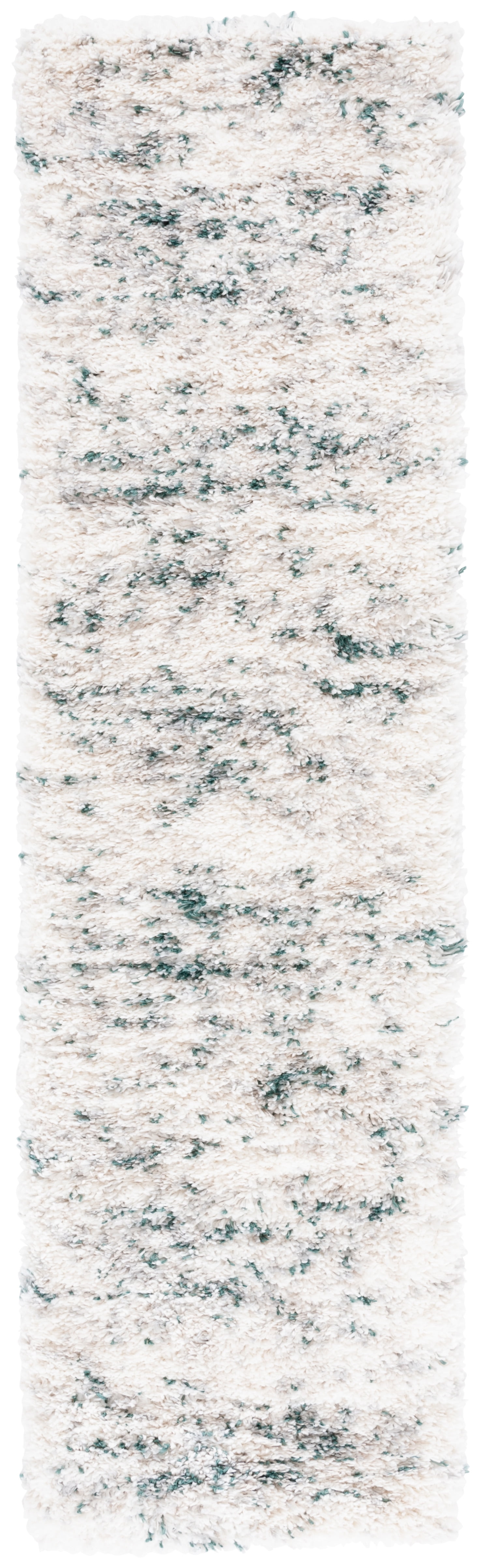Ivory and Green Synthetic Shag Runner Rug, 2'3" x 8'