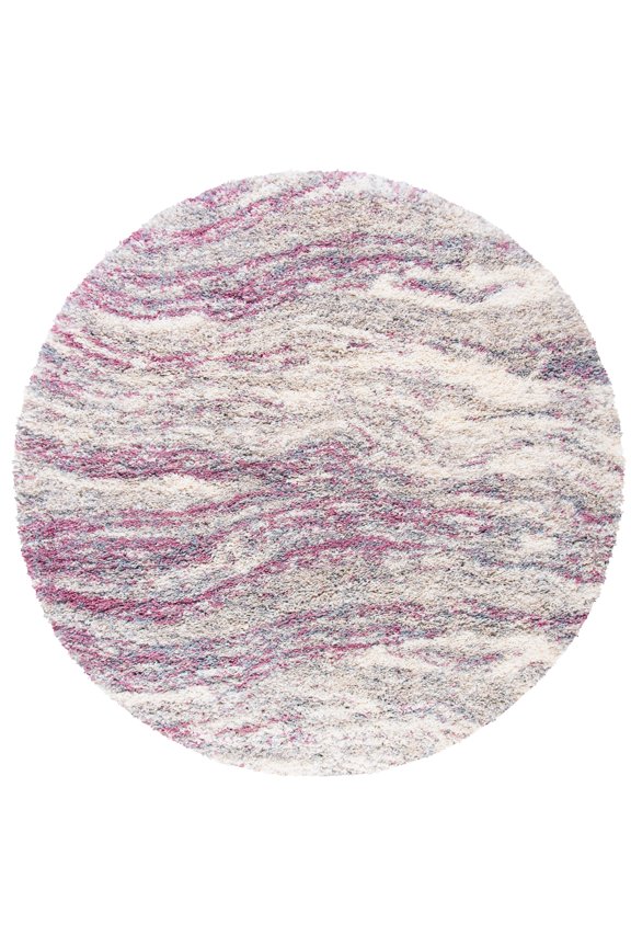 Fontana Darien Abstract Shag Area Rug, Pink/Grey, 3' x 3' Round