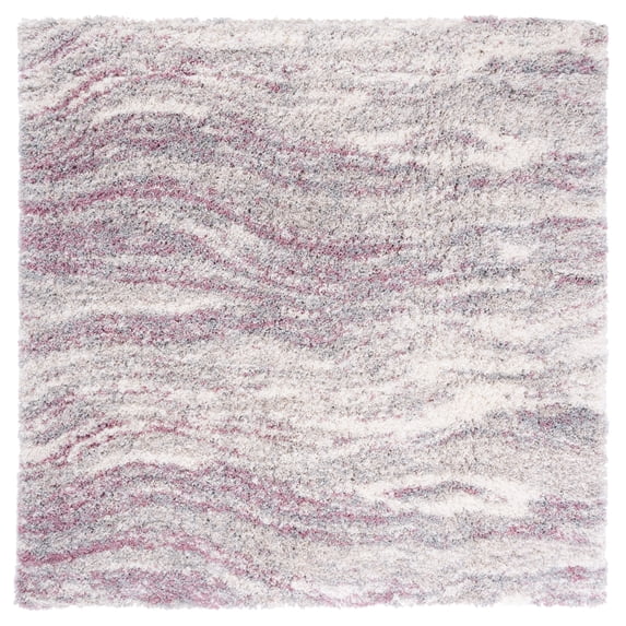 SAFAVIEH Fontana Darien Abstract Shag Area Rug, Pink/Grey, 6'7" x 6'7" Square