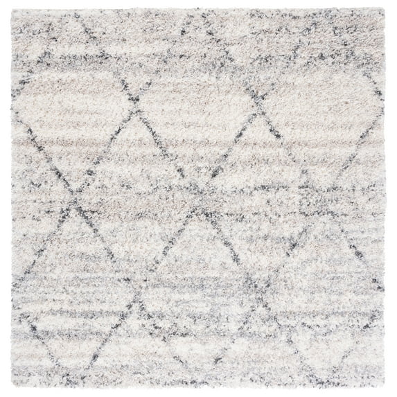 SAFAVIEH Fontana Darina Diamond Shag Area Rug, Grey/Ivory, 4' x 4' Square