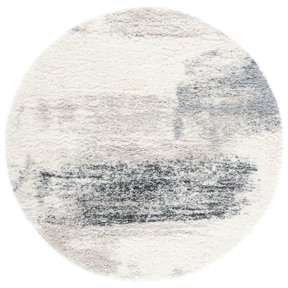 SAFAVIEH Fontana Darrell Abstract Shag Area Rug, Ivory/Grey, 6'7" x 6'7" Round