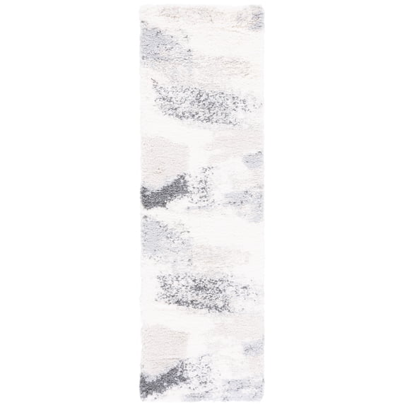 SAFAVIEH Fontana Darrell Abstract Shag Runner Rug, Ivory/Grey, 2'3" x 10'