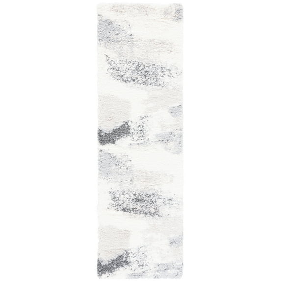 SAFAVIEH Fontana Darrell Abstract Shag Runner Rug, Ivory/Grey, 2'3" x 8'