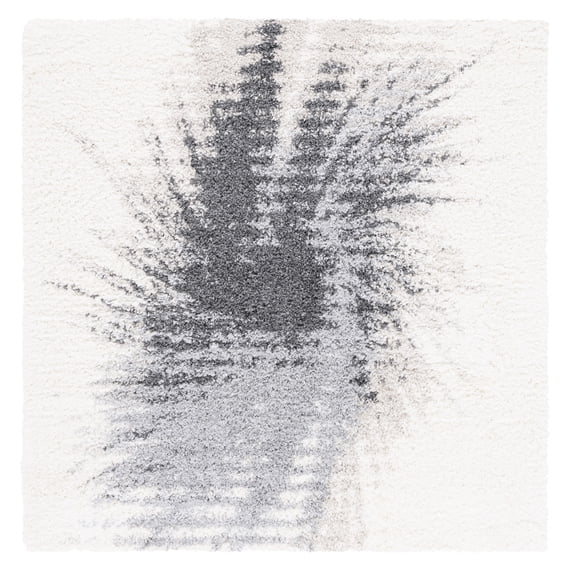 SAFAVIEH Fontana Darrin Abstract Shag Area Rug, Grey/Ivory, 5'3" x 5'3" Square