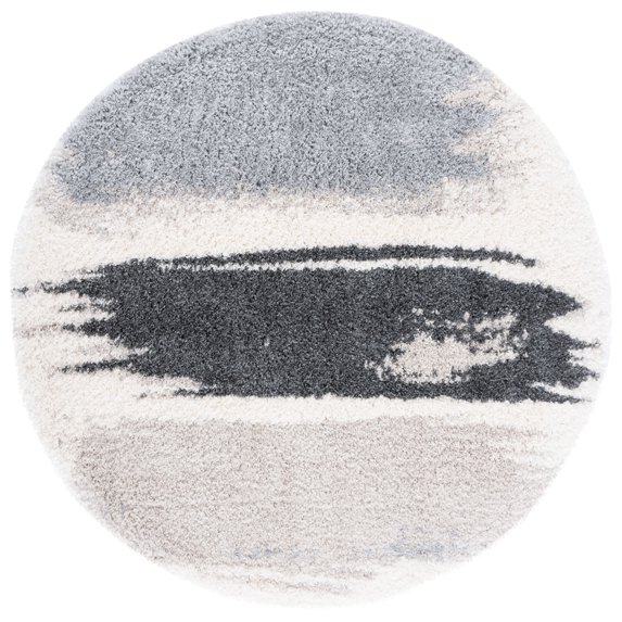 SAFAVIEH Fontana Dashiell Abstract Shag Area Rug, Grey/Ivory, 6'7" x 6'7" Round