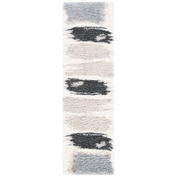 SAFAVIEH Fontana Dashiell Abstract Shag Runner Rug, Grey/Ivory, 2'3" x 6'