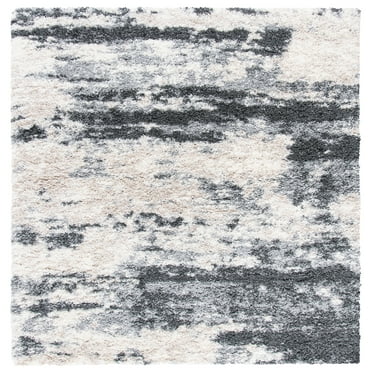 SAFAVIEH Fontana Data Abstract Shag Area Rug, Grey/Ivory, 3' x 3' Square