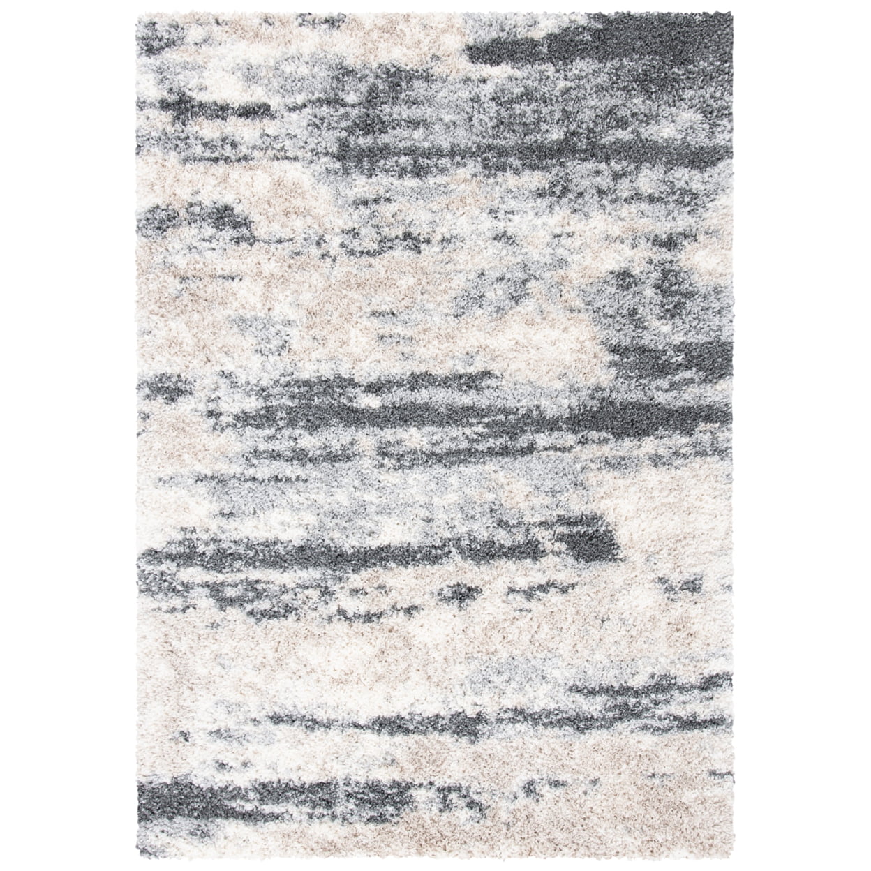 Fontana Gray and Ivory Abstract Shag Area Rug, 3' x 5'