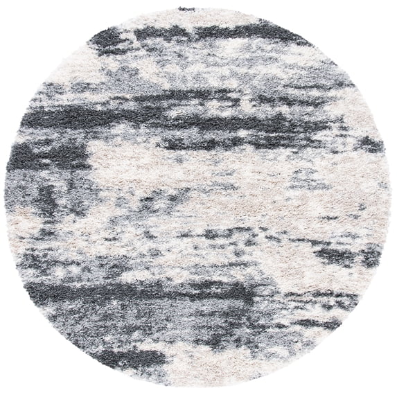 SAFAVIEH Fontana Data Abstract Shag Area Rug, Grey/Ivory, 6'7" x 6'7" Round