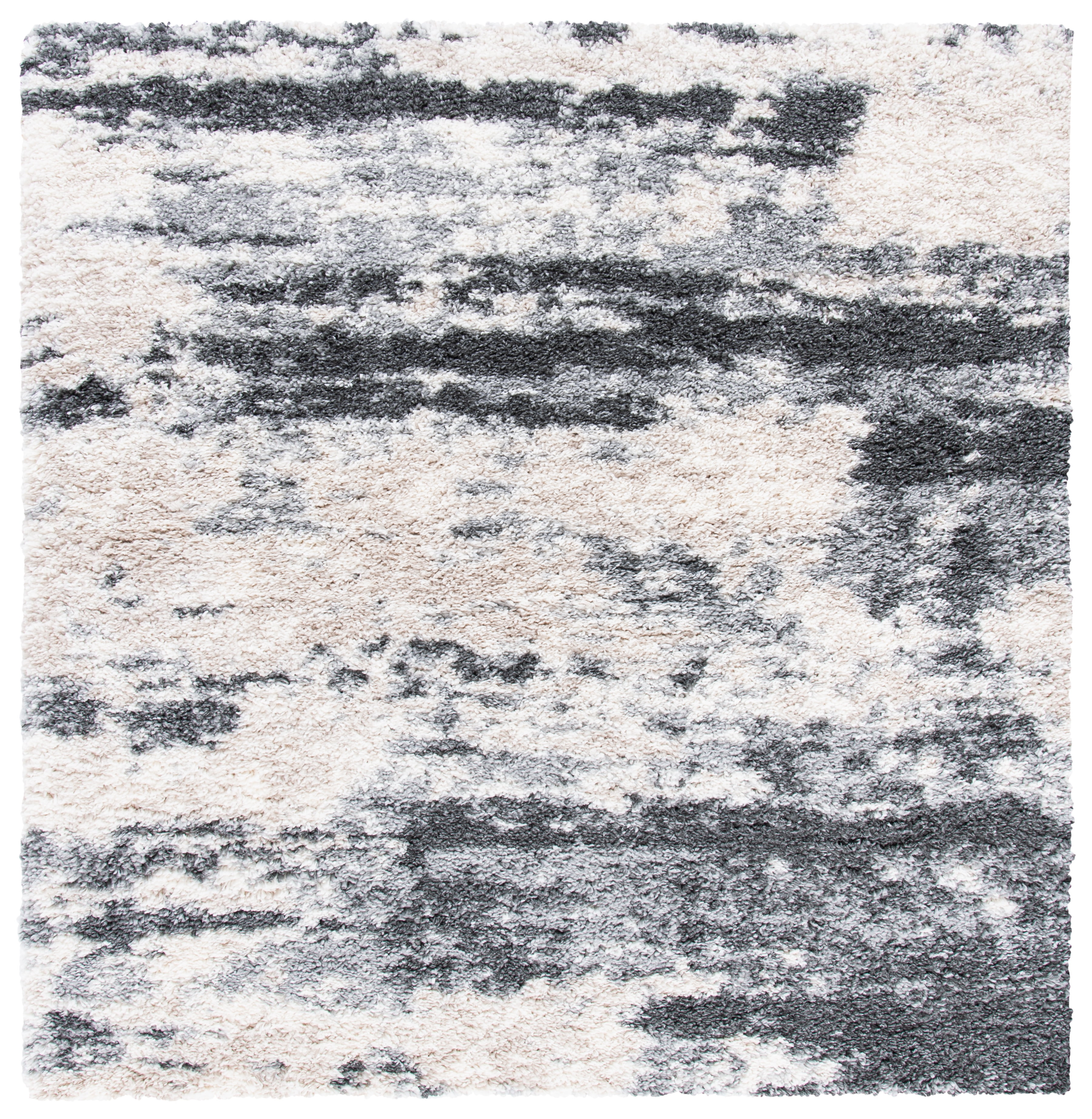 Ivory Hand-Knotted Square Shag Rug, 6'7" x 6'7"