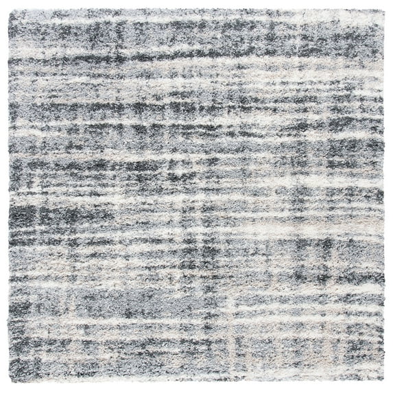 SAFAVIEH Fontana Deacon Abstract Shag Area Rug, Grey/Ivory, 5'3" x 5'3" Square
