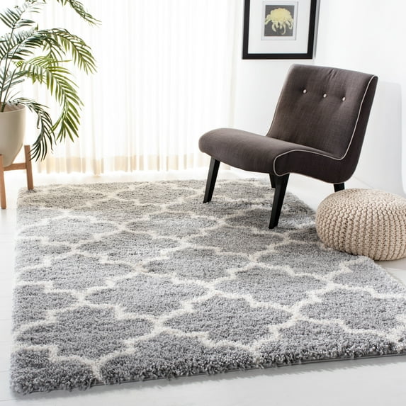 SAFAVIEH Fontana Hilda Geometric Plush Shag Area Rug, Grey/Cream, 8' x 10'