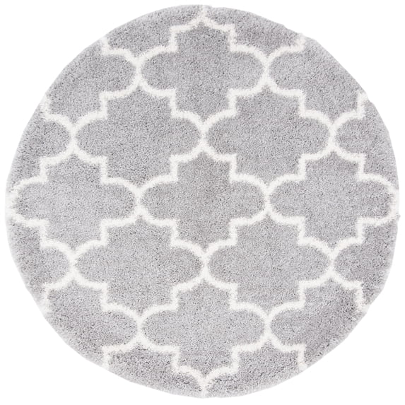 SAFAVIEH Fontana Hilda Geometric Shag Area Rug, Grey/Cream, 5'3" x 5'3" Round