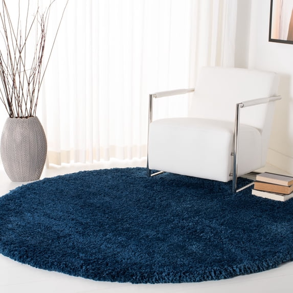 SAFAVIEH Fontana Jamie Solid Plush Shag Area Rug, Blue, 6'7" x 6'7" Round