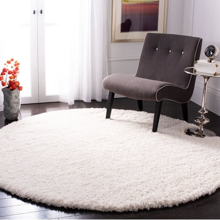 SAFAVIEH Fontana Jamie Solid Plush Shag Area Rug, Ivory, 6'7" x 6'7" Round