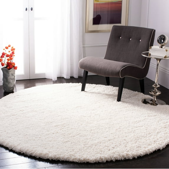SAFAVIEH Fontana Jamie Solid Plush Shag Area Rug, Ivory, 6'7" x 6'7" Round